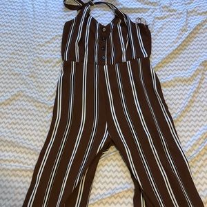 Brown and white striped romper